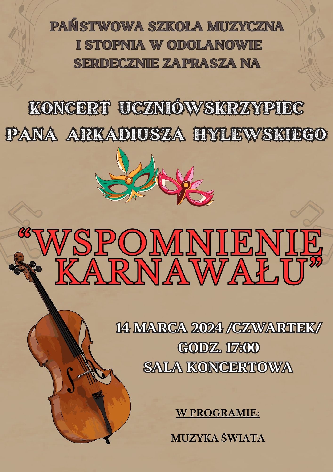 Koncert klasy skrzypiec mgr Arkadiusza Hylewskiego „Wspomnienia Karnawału”